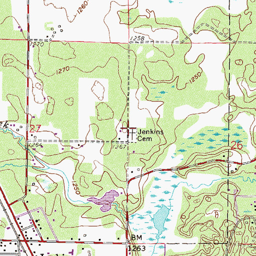 Topographic Map of Jenkins Cemetery, MN