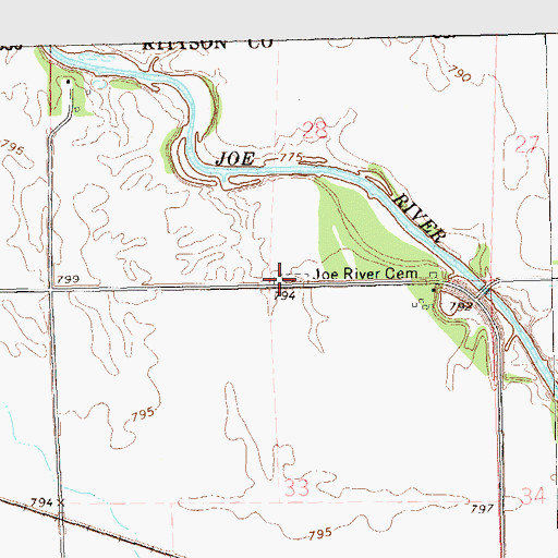 Topographic Map of Joe River Cemetery, MN