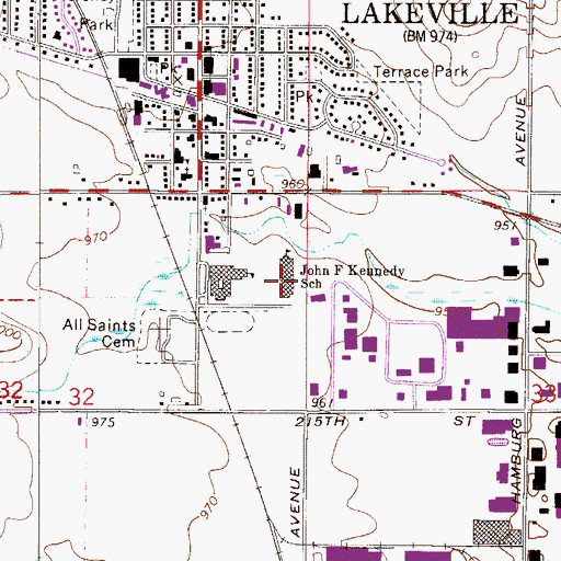 Topographic Map of John F Kennedy Elementary School, MN