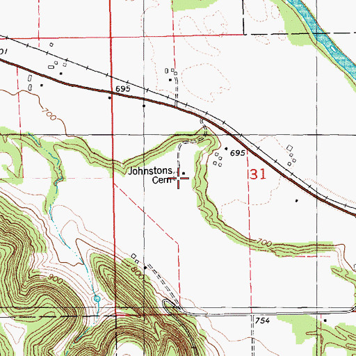 Topographic Map of Johnstons Cemetery, MN