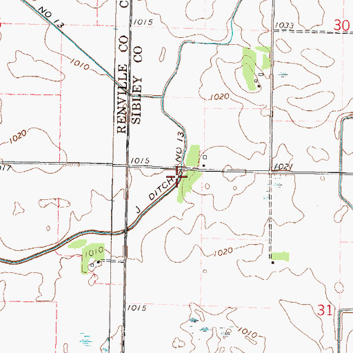 Topographic Map of Judicial Ditch Number Thirteen, MN