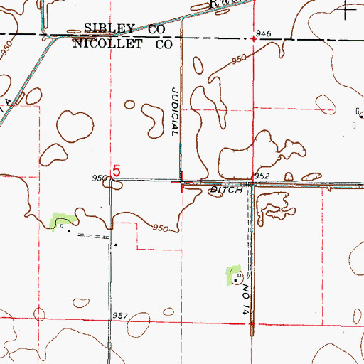 Topographic Map of Judicial Ditch Number Fourteen, MN