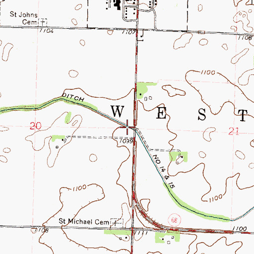 Topographic Map of Judicial Ditch Number Fourteen and Fifteen, MN