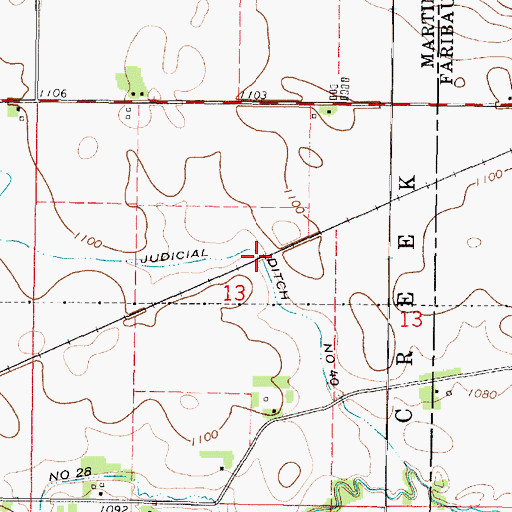 Topographic Map of Judicial Ditch Number Forty, MN