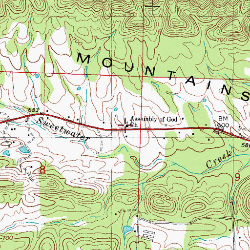 Topographic Map of Assembly of God Church, AR