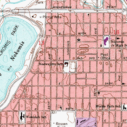 Topographic Map of Keewaydin School, MN