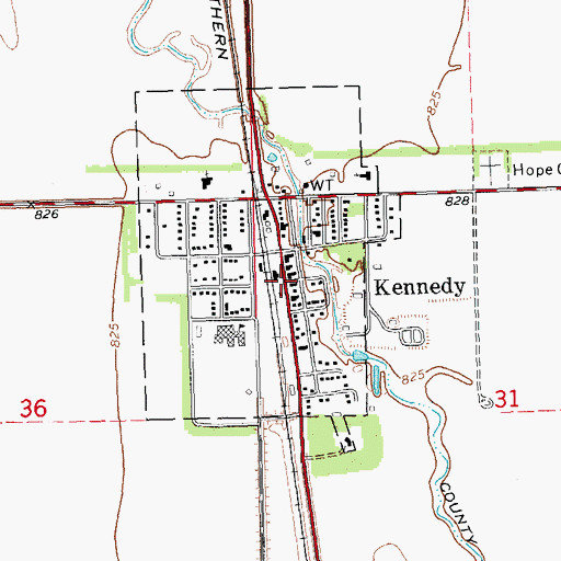 Topographic Map of Kennedy, MN