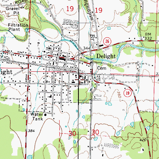 Topographic Map of Delight High School, AR