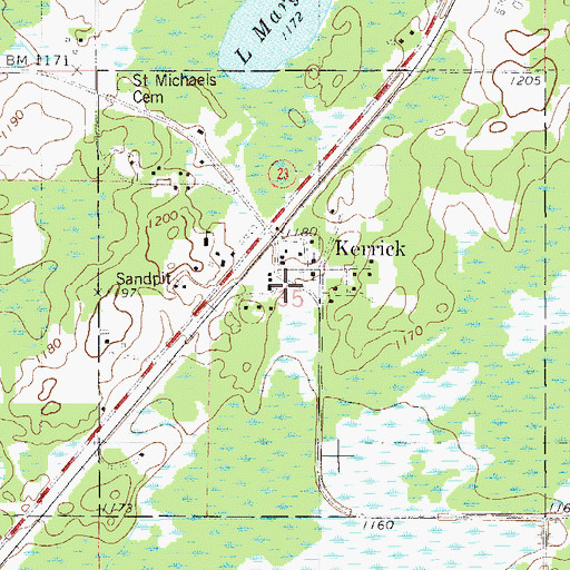 Topographic Map of Kerrick, MN