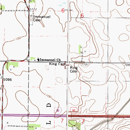 Topographic Map of King Cemetery, MN