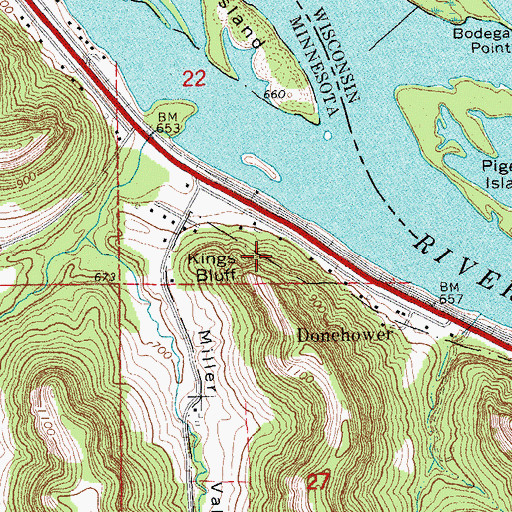 Topographic Map of Kings Bluff, MN