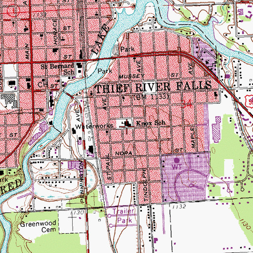 Topographic Map of Knox School, MN