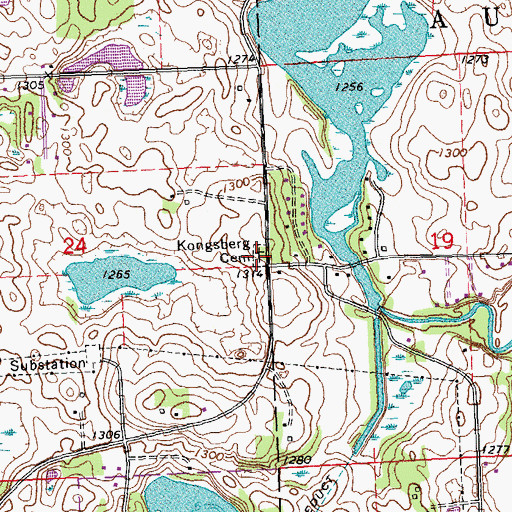 Topographic Map of Kongsberg Cemetery, MN