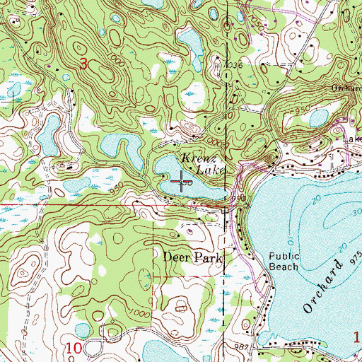 Topographic Map of Krenz Lake, MN