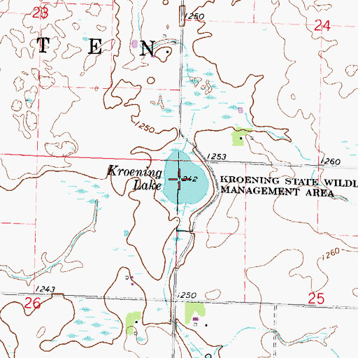 Topographic Map of Kroening Lake, MN