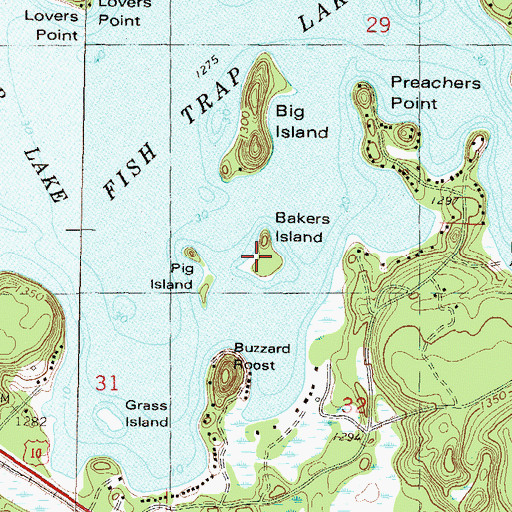 Topographic Map of Bakers Island, MN