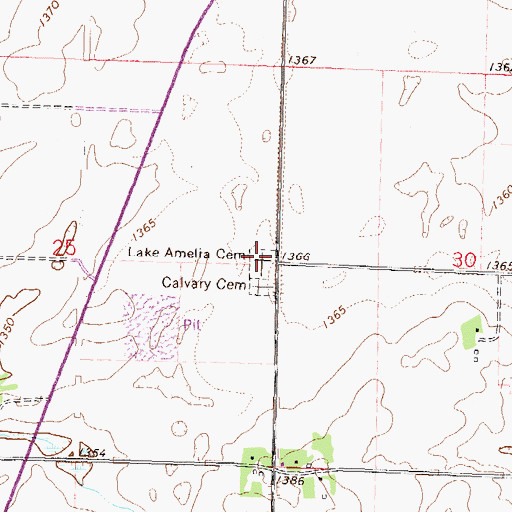 Topographic Map of Lake Amelia Cemetery, MN