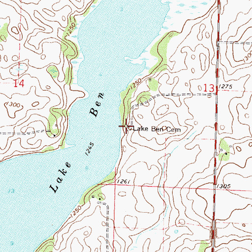 Topographic Map of Lake Ben Cemetery, MN