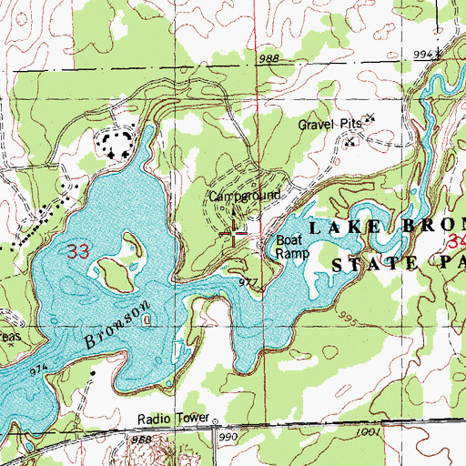 Topographic Map of Lake Bronson State Park, MN