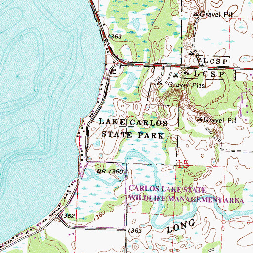 Topographic Map of Lake Carlos State Park, MN