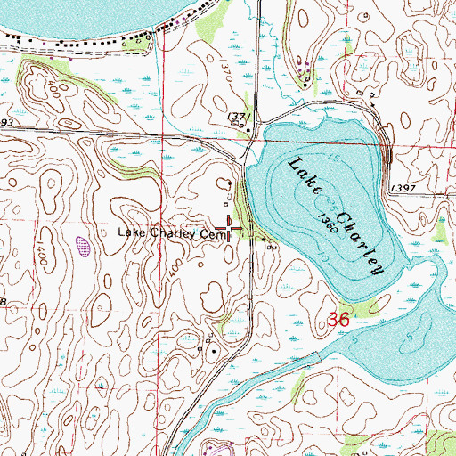 Topographic Map of Lake Charley Cemetery, MN