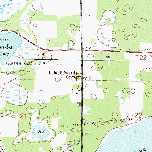 Topographic Map of Lake Edward Cemetery, MN