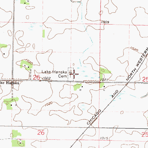 Topographic Map of Lake Hanska Cemetery, MN