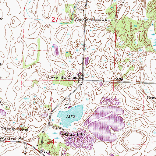 Topographic Map of Lake Ida Cemetery, MN