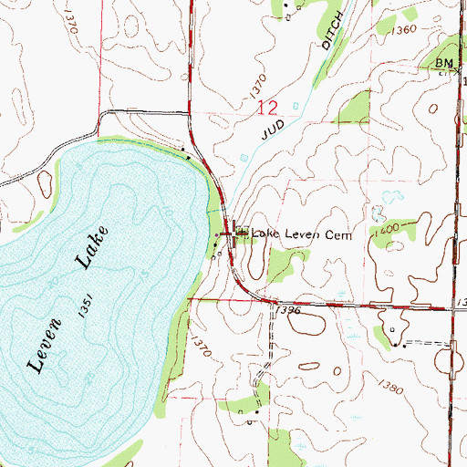 Topographic Map of Lake Leven Cemetery, MN