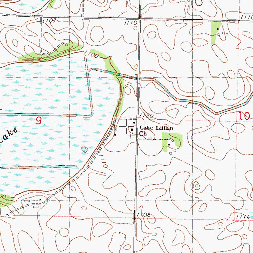 Topographic Map of Lake Lillian Church, MN