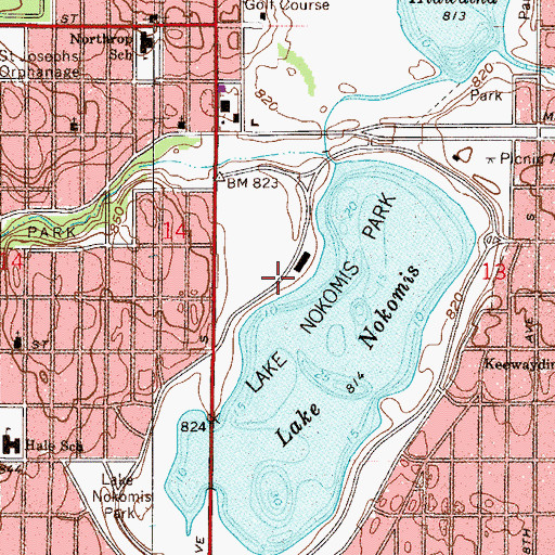 Topographic Map of Lake Nokomis Park, MN