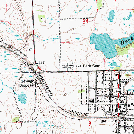 Topographic Map of Lake Park Cemetery, MN