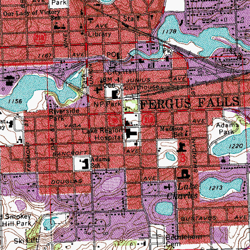 Topographic Map of Lake Region Healthcare Hospital, MN