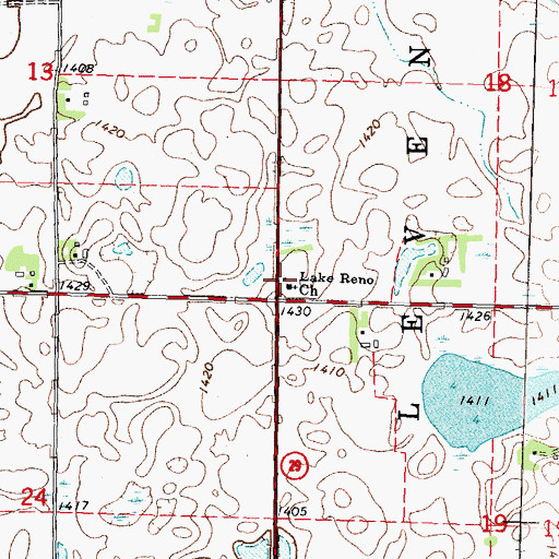 Topographic Map of Lake Reno Church, MN