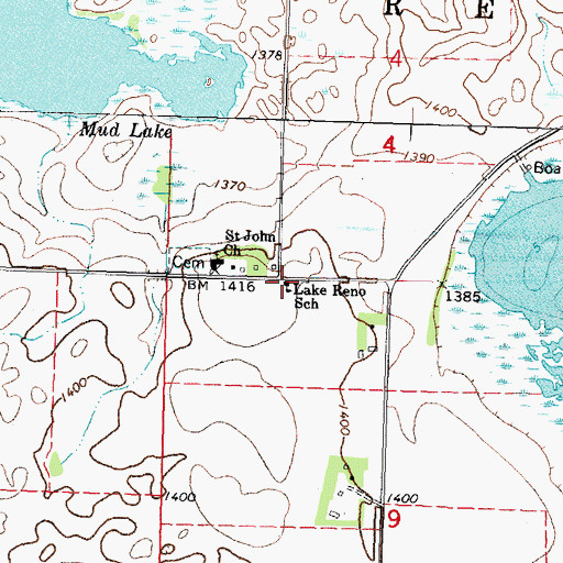 Topographic Map of Lake Reno School, MN