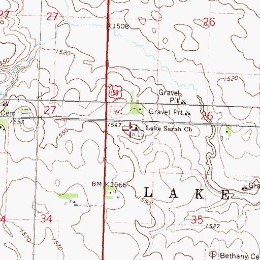 Topographic Map of Lake Sarah Church, MN