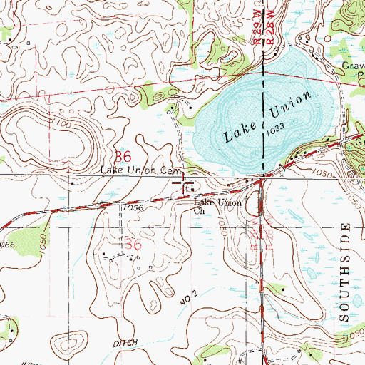 Topographic Map of Lake Union Cemetery, MN