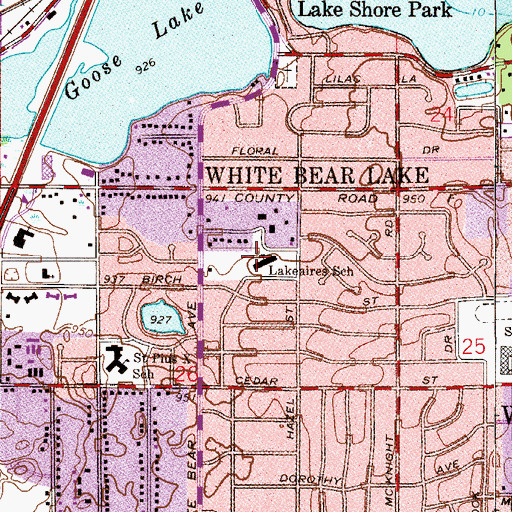 Topographic Map of Lakeaires School, MN