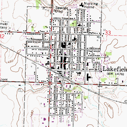 Topographic Map of Lakefield, MN