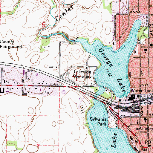 Topographic Map of Lakeside Cemetery, MN