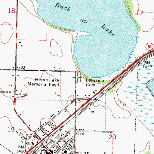 Topographic Map of Lakeside Cemetery, MN