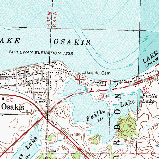 Topographic Map of Lakeside Cemetery, MN