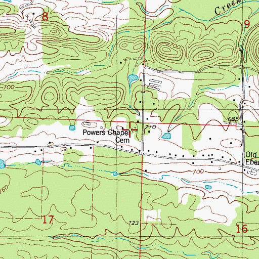 Topographic Map of Powers Chapel Cemetery, AR