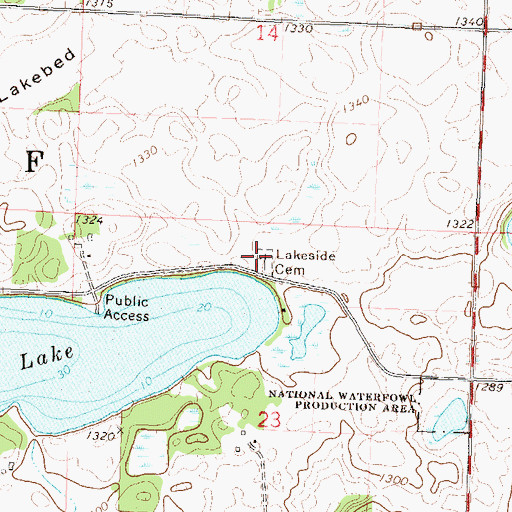 Topographic Map of Lakeside Cemetery, MN