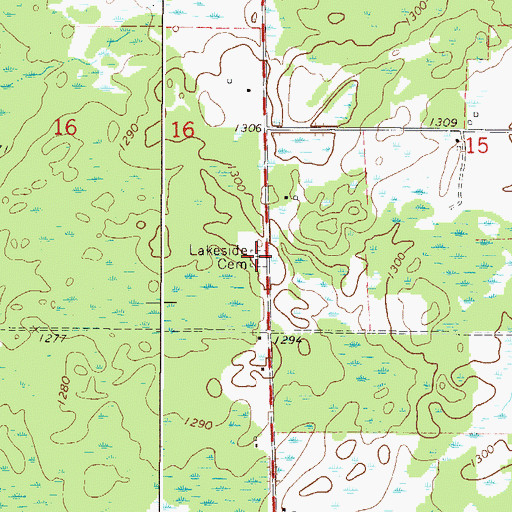 Topographic Map of Lakeside Cemetery, MN