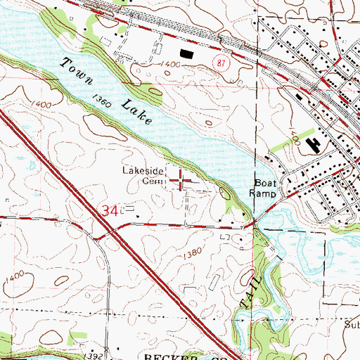 Topographic Map of Lakeside Cemetery, MN