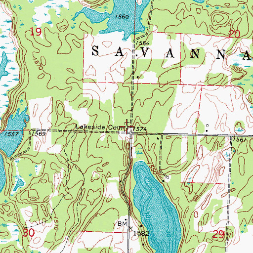 Topographic Map of Lakeside Cemetery, MN