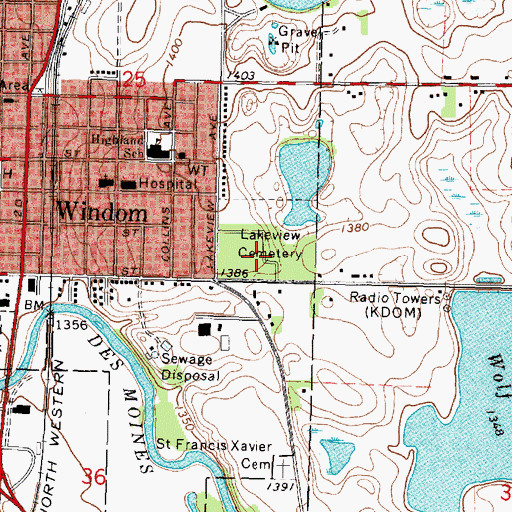 Topographic Map of Lakeview Cemetery, MN