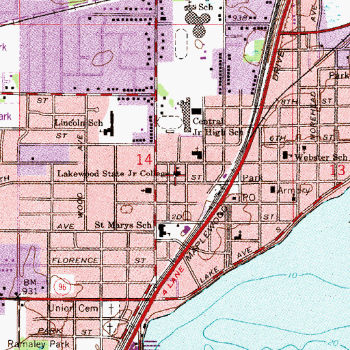Topographic Map of Lakewood State Junior College, MN