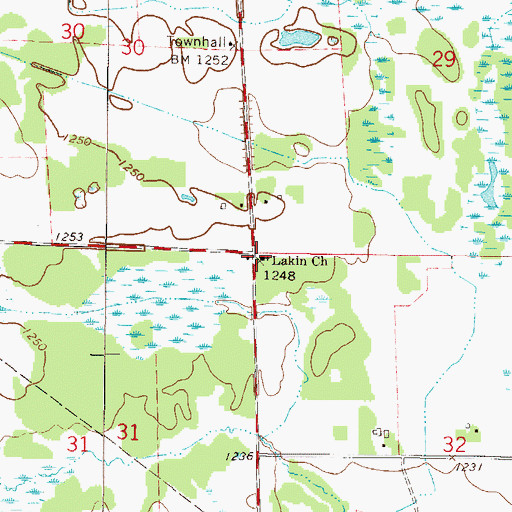 Topographic Map of Lakin Church, MN